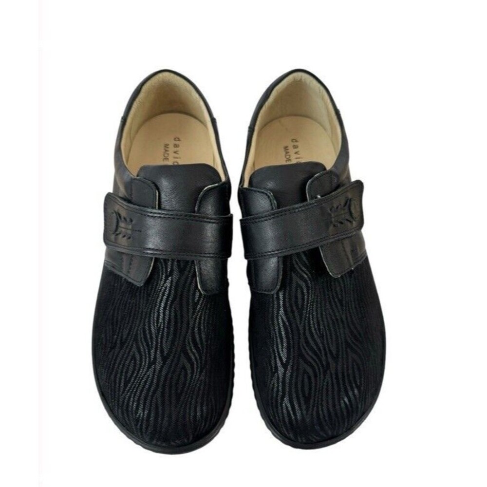 David Tate Evita Leather Fabric Hook & Loop Comfort Shoes Black Soft Size 9 New - Picture 2 of 8
